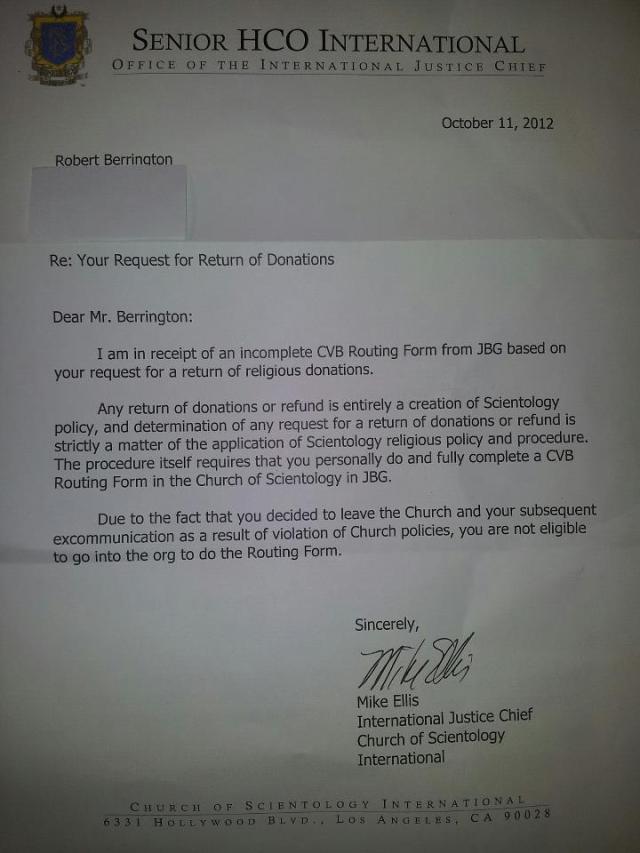 Scientology repayment